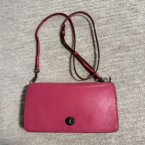 Coach Pink Gunmetal Leather Dinky kisslock turnlock Crossbody Bag